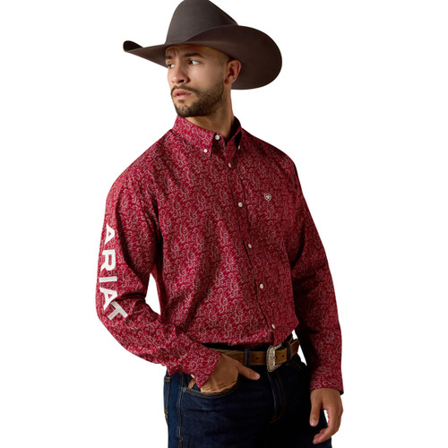Ariat Men's Red Scroll Print Team Dylan Long Sleeve Button Up Shirt