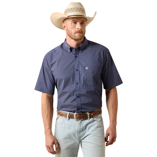 Ariat Men's Patriot Blue Abstract Print Brogan Classic Fit Short Sleeve Button Up Shirt