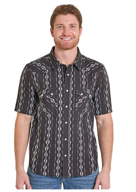 Rock & Roll Denim Black High Desert Stripe 2 Pocket Short Sleeve Western Snap Shirt
