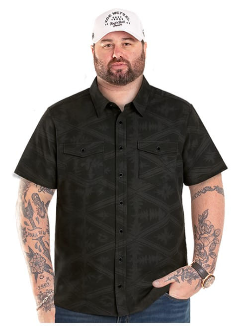 Rock & Roll Denim Mens Charcoal Koe Wetzel  X Tek Short Sleeve Button Down Shirt