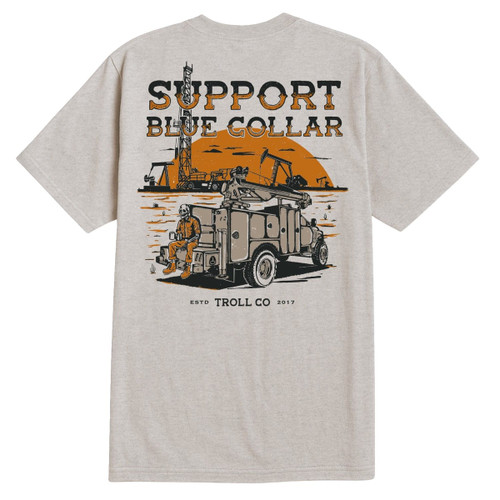 Troll Co. Men's Sand Heather Oil Rig Graphic Short Sleeve T-Shirt