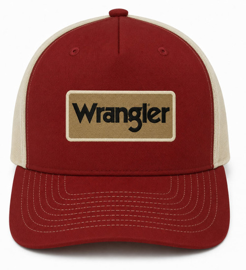 Wrangler Red & Beige Logo Patch Mesh Snapback Hat