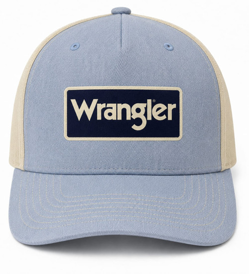 Wrangler Light Blue & Tan Logo Patch Mesh Snapback Hat
