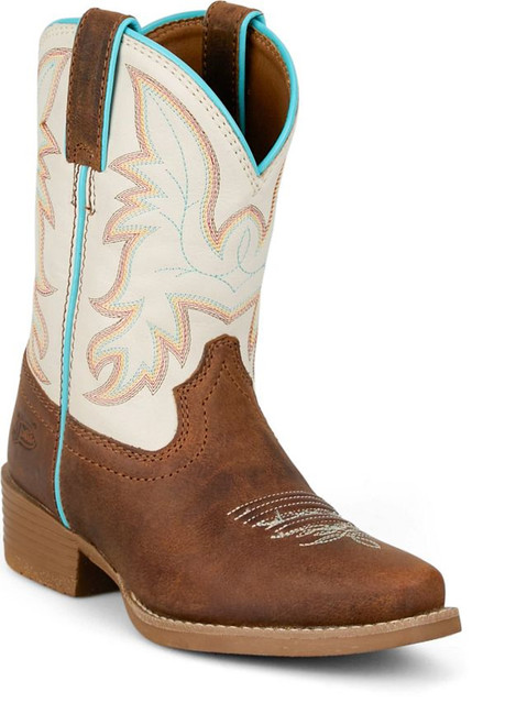 Justin Girls Child & Youth Cognac Brown & White Whitney Snip Toe Western Boots