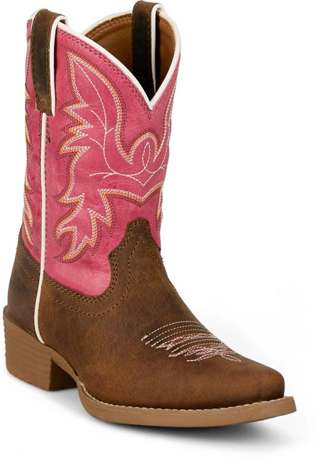 Justin Girls Child & Youth Cognac Brown & Fuschia Whitney Snip Toe Western Boots