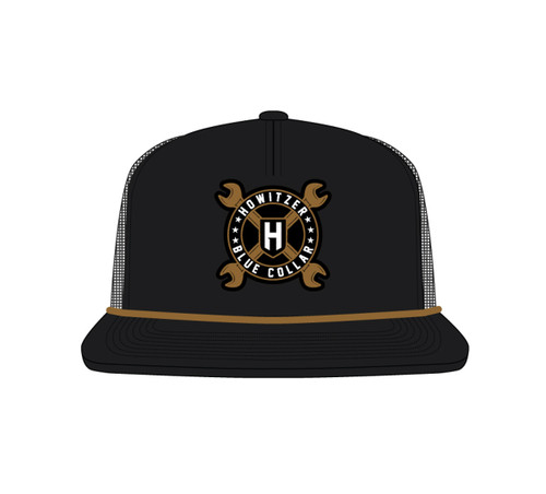 Howitzer Men's Black Blue Collar Flat Bill Mesh Snapback Trucker Hat