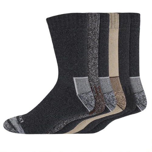 Dickies Mens Charcoal Brown Trekker Crew Work Socks Assorted Heel Toe - 6 Pack