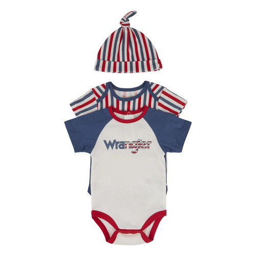 Wrangler Boys Infant White Americana Stripe Bodysuit - 3 Piece Set
