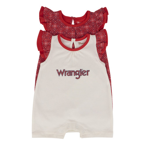 Wrangler Girls Infant Red Americana Bandana Print Ruffle Romper - 2 Piece Set