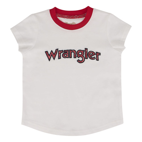 Wrangler Girls Toddler White Paisley Logo Graphic Short Sleeve T Shirt