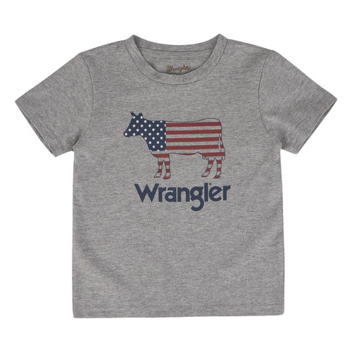 Wrangler Boys Toddler Gray Americana Flag Cow Graphic Short Sleeve T Shirt