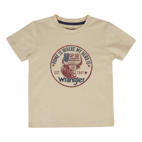 Wrangler Boys Toddler Beige Home Is Where My Herd Is USA Graphic Short Sleeve T Shirt
