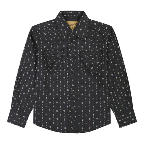 Wrangler Boys Black Mesa Retro Print Long Sleeve Western Snap Shirt