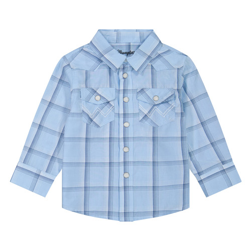 Wrangler Little Boys Blue Frost Plaid Long Sleeve Western Snap Shirt