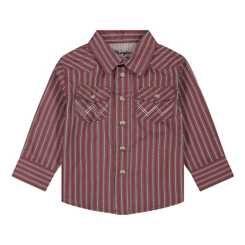 Wrangler Boys Red Heritage Stripe Long Sleeve Western Snap Shirt