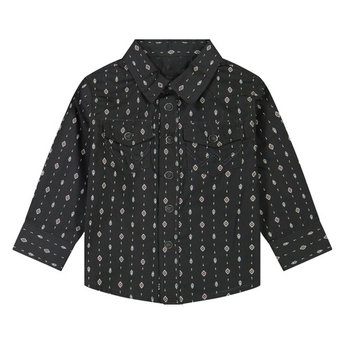Wrangler Little Boys Black Frontier Aztec Print Long Sleeve Western Snap Shirt