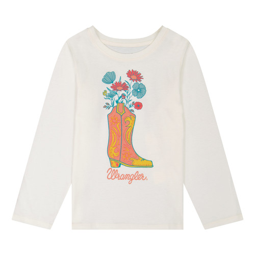 Wrangler White Floral Cowboy Boot Graphic Long Sleeve T Shirt