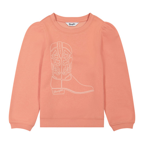Wrangler Girls Pink Cowgirl Boot Sketch Graphic Long Sleeve Sweatshirt