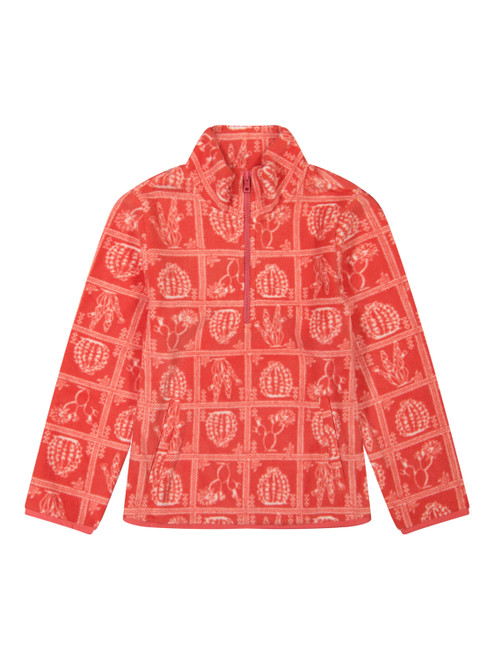 Wrangler Girls Coral Desert Mosaic Print Long Sleeve Quarter Zip Fleece Pullover