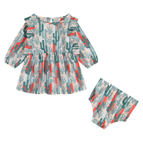 Wrangler Baby Girls Pink Desert Bloom Cactus Ruffle Yoke Dress Set