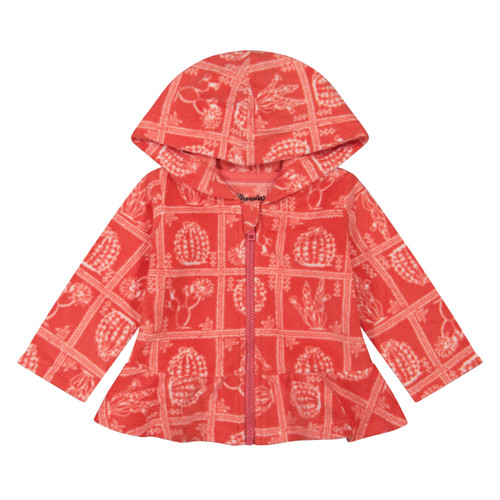 Wrangler Little Girls Pink Desert Bloom Ruffle Hem Cactus Graphic Zip Up Jacket
v