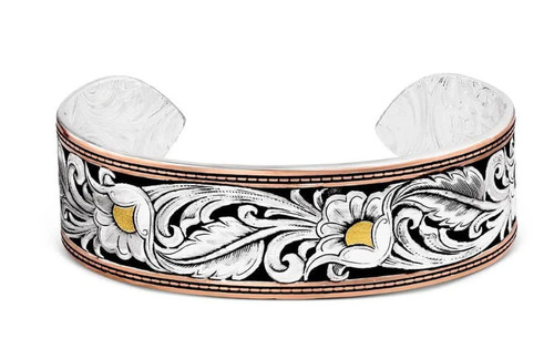 Montana Silversmiths LeatherCut Tri-Colored Floral Cuff Bracelet