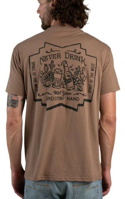 Sendero Men's Light Brown Shootin' Hand Salud Short Sleeve Graphic T-Shirt back graphic