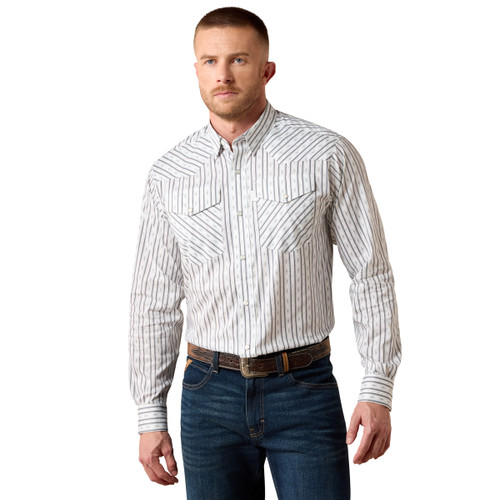 Ariat Men's White Geo Stripe Everything Classic Fit Long Sleeve Snap Shirt front