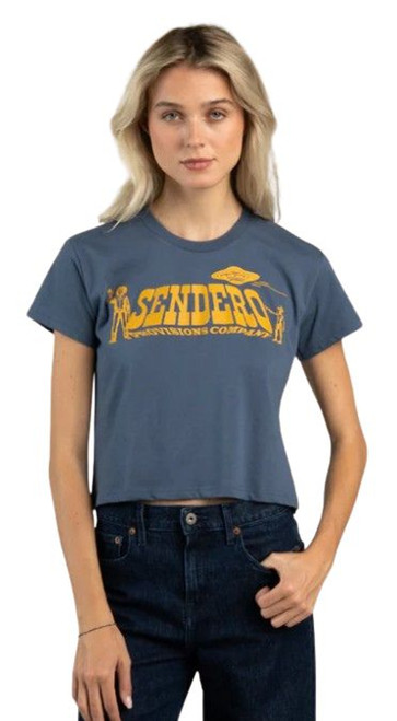 Sendero Ladies Navy Blue Cowboy Lift Off Boxy Short Sleeve Graphic T-Shirt front