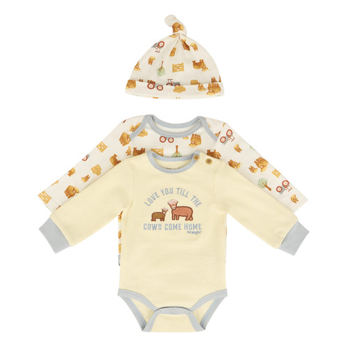 Wrangler Boys Infant Blue Barnyard Buddies Long Sleeve Bodysuit - 2 Pack Set