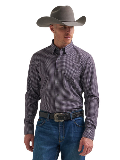 Wrangler Mens Gray Silver Creek Cody Johnson Performance Long Sleeve Button Up Shir