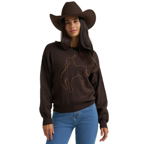 Wrangler Womens Brown Canyon Horses Long Sleeve Sweater