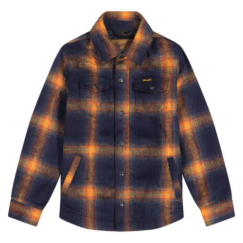 Wrangler Boys Navy Night Sky Quilt Lined Flannel Long Sleeve Shirt Jacket