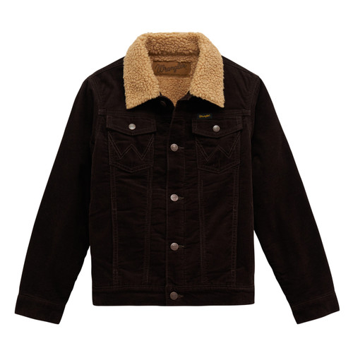 Wrangler Boys Brown Black Coffee Cowboy Cut Sherpa Lined Corduroy Long Sleeve Jacket