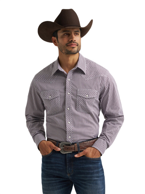 Wrangler Mens Gray Dust Canyon 20X Print Long Sleeve Western Snap Shirt
