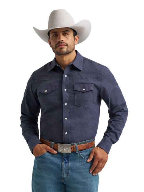 Wrangler Mens Navy Blue Ridge Solid Long Sleeve Western Snap Shirt