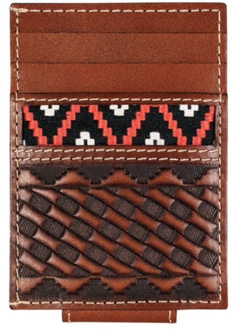 Red Dirt Hat Co. Card Case with Magnetic Money Clip Basketweave & Multicolored Underlay