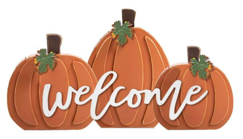 Backyard Expressions 15.75" Wooden Pumpkin Welcome Tabletop Decor