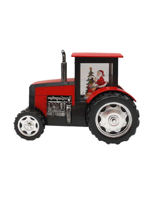 Backyard Expressions Red & Green 9" Tractor & Santa Clause Snow Globe Decor