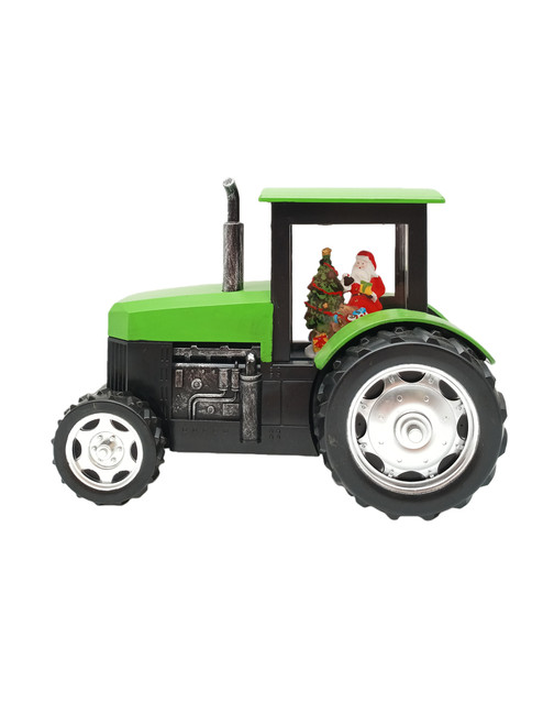 Backyard Expressions Black & Green 9" Tractor & Santa Clause Snow Globe Decor