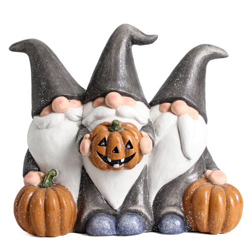 Backyard Expressions 13.75" MGO Halloween Pumpkin Gnomes Tabletop Decor