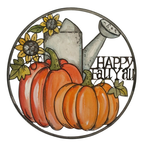 Backyard Expressions 23" Metal "Happy Fall Y'all" Pumpkin Watering Can Wall Decor