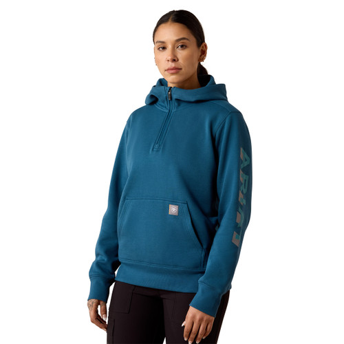 Ariat Women's Deep Dive & Brittany Blue Rebar Lightweight Logo 1/2 Zip Hoodie front