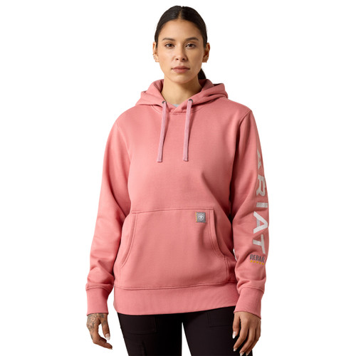 Ariat Women's Dusty Rose Heather & Cloud Grey Rebar Workman Graphic Hoodie front