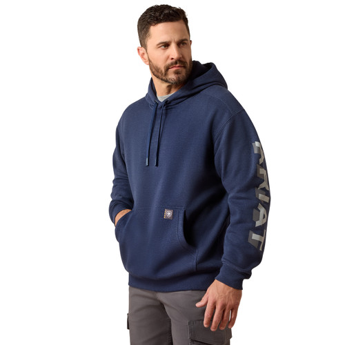 Ariat Men's Navy Heather & Alloy Rebar Lightweight Logo Hoodie front