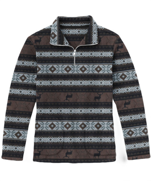 R Country Mens Blue Timber Buck Deer Long Sleeve Quarter Zip Fleece Pullover
