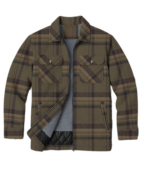 R Country Mens Olive Cedar Ridge Long Sleeve Sherpa Lined Zip Up Jacket