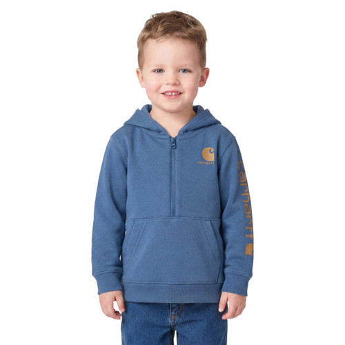 Carhartt Toddler Boys Dark Denim Long Sleeve Half-Zip Hooded Logo Sweatshirt front