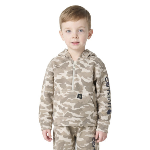 Carhartt Toddler Boys Sand Long Sleeve Half-Zip Camo Logo Hooded Sweatshirt