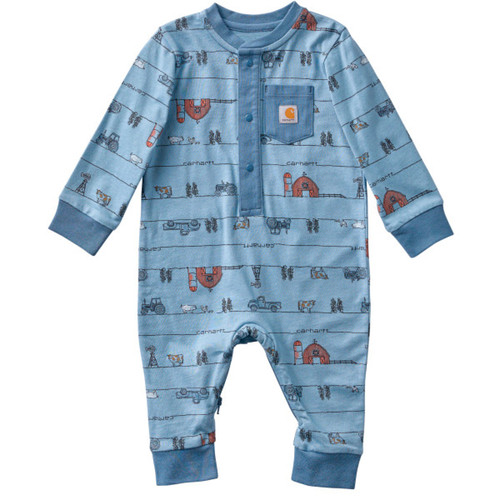 Carhartt Boys' Infant Winward Blue Long Sleeve Farm Print Coverall